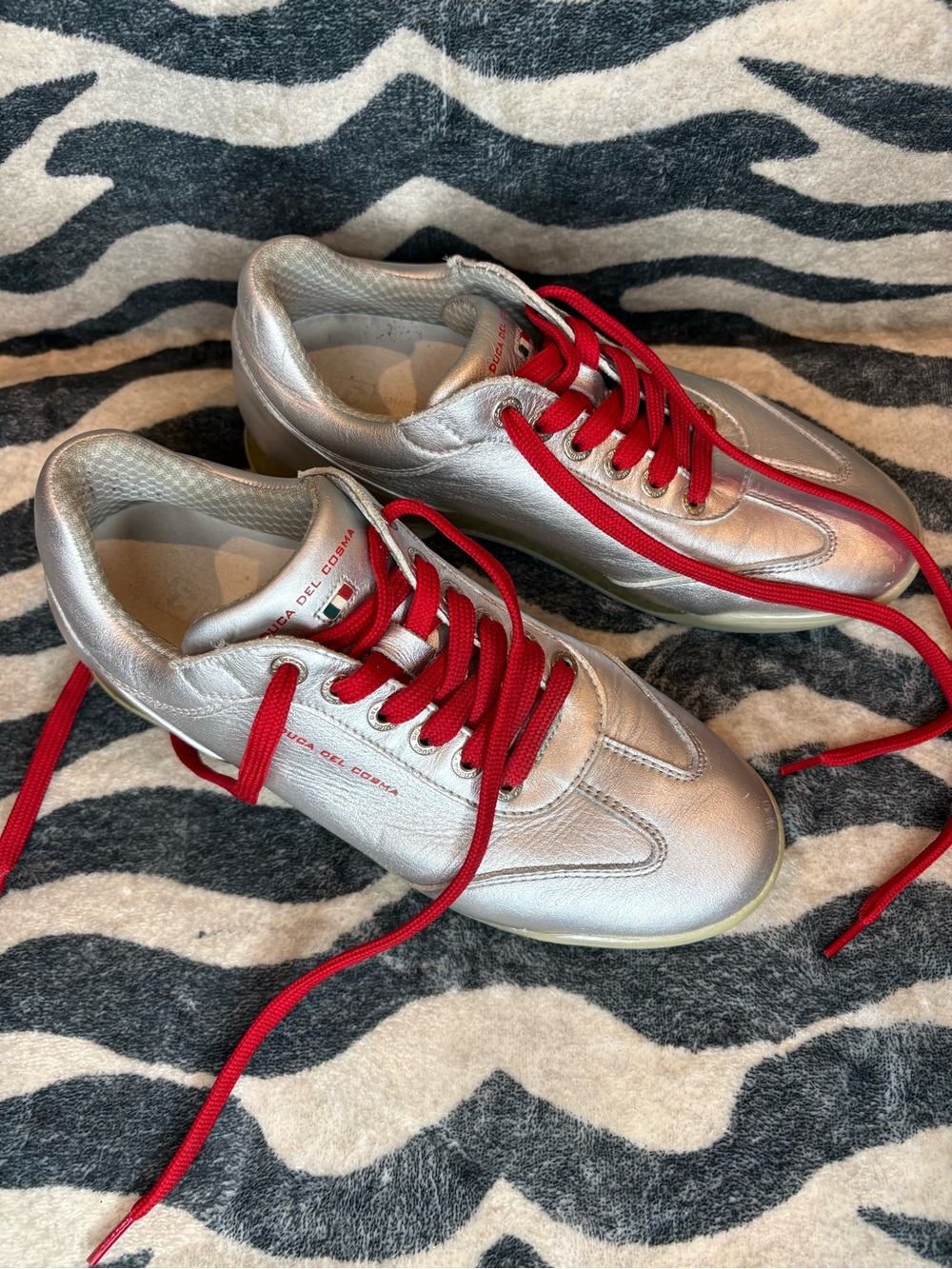 Duca Del Cosma Marquessa Silver Red Leather Spikeless Golf Shoes Size 7